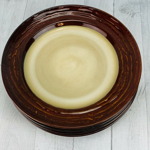 Linden Street WILLOW LANE RUST Embossed Rim Round Stoneware Dinner Plates Set 4 - Picture 2 of 11